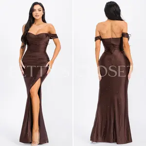 Jennie Satin Gown With Rhinestone Maxi Gown