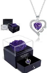 Infinity Love Mom Heart Letter Pendant Necklace, Rose Gift Box Included, Perfect Birthday Mother's Day Valentine's Christmas Gift