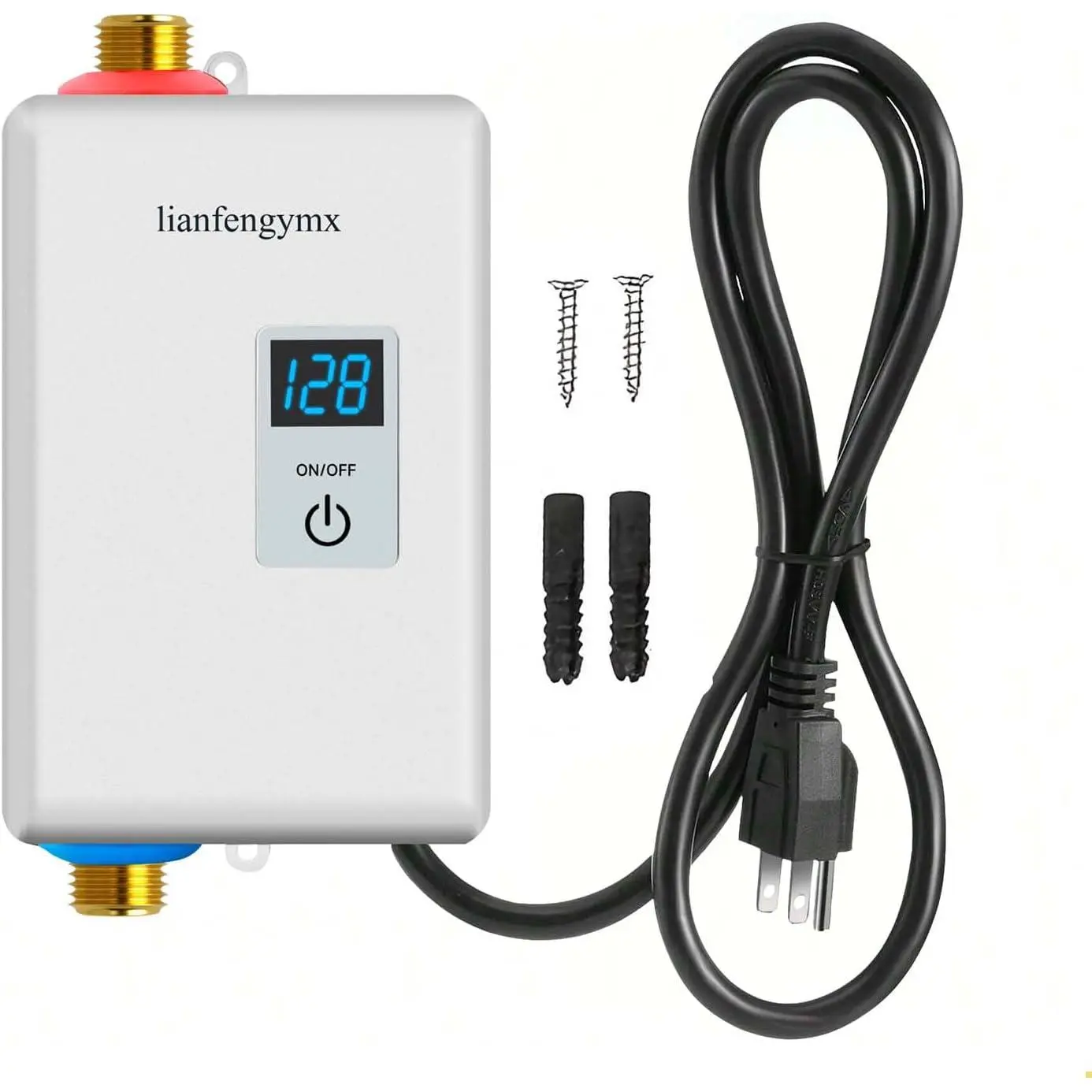 110V 3000W Indoor Tankless Water Heater, White Digital Display Instant Heat Unit with 304 Stainless Steel, 1.0 GPM, 0.85m US Plug, 1/2" NPT Brass Ports, Vertical Mount for Kitchen Users, Triple Safety Protection
