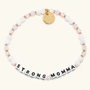 Little Words Project - Strong Momma Bracelet – Breast Cancer Giveback, Glass & Crystal Beads, Trackable Kindness Bracelet – Choose Your Size