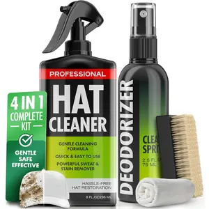 4-in-1 Professional Hat Cleaning Kit - Removes Dirt and Stains, Gentle Hat Cleaner for Baseball Caps, Fitted Cowboy, & Felt Hats, Complete Hat Cleaner with Hat Deodorizer, Brush & Microfiber Cloth
