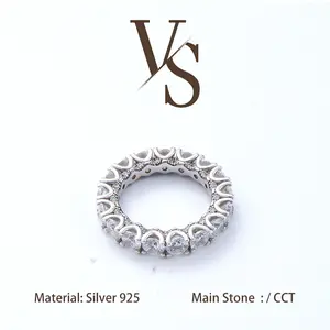 [Venus Jewelry] Lab Created Gemstone Round Cut Eternity Band Ring VVS 1 D Color Solid Silver 925 Solitare Ring