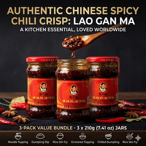 Lao Gan Ma Spicy Chili Crisp [3-Pack, 7.41 oz] - Original Authentic Szechuan Crunchy Chili Oil, The World's Favorite Umami Hot Sauce for Dipping & Topping
