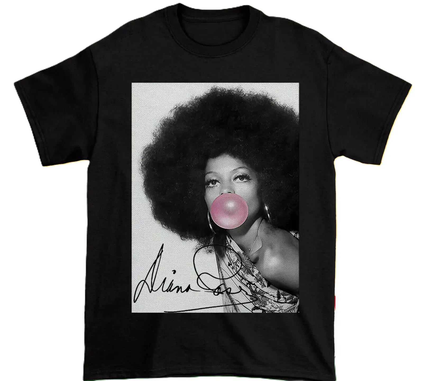 Vintage Diana Ross Signature Black T Shirt Cotton Fabric