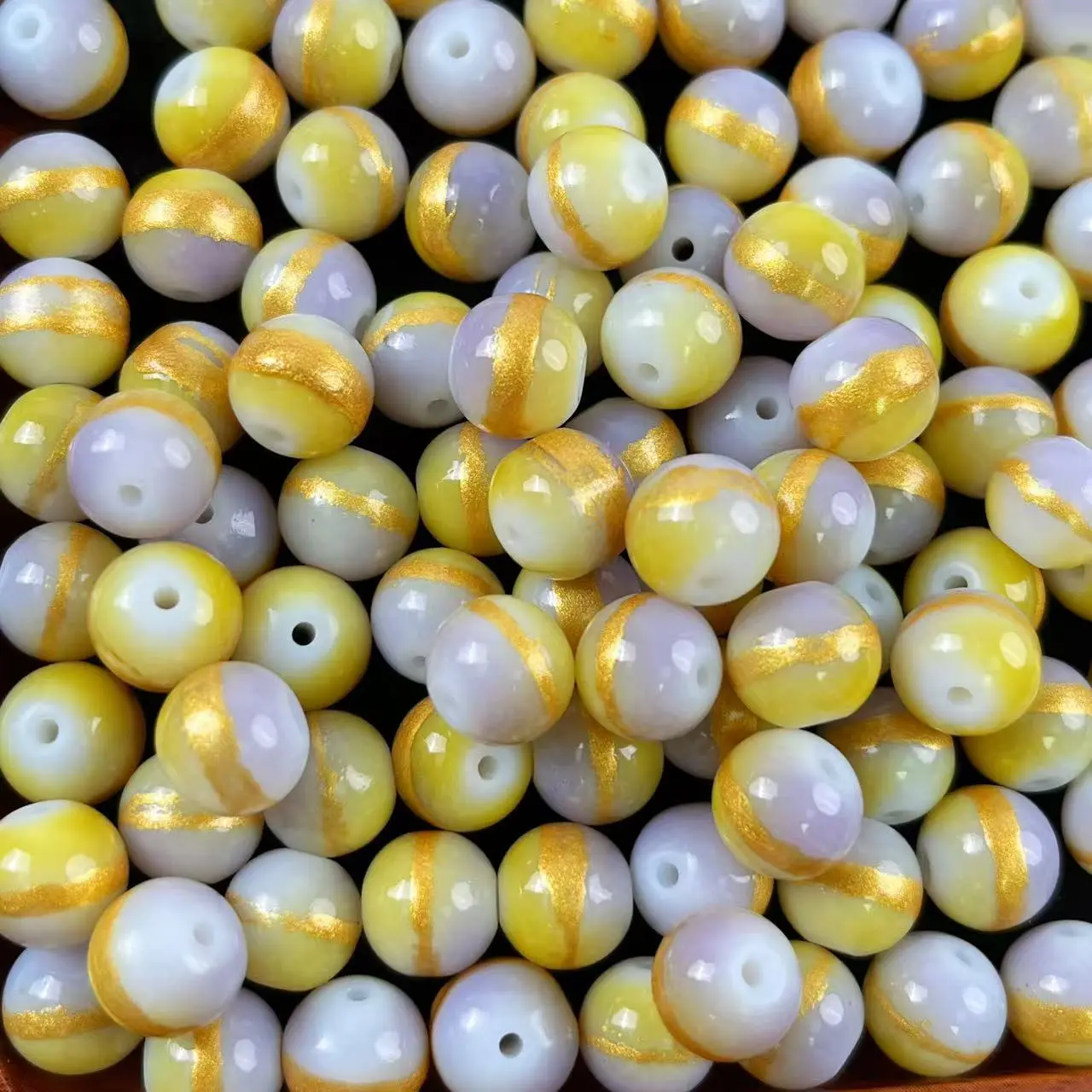 【DIY32】10mm Yellow Two-Tone Glass Bead 50ml