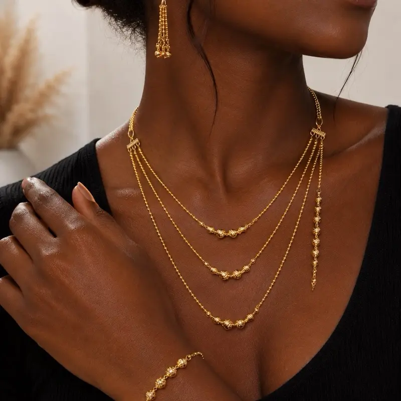 Boummaci Luxury Gold Layered Necklace & Earring Set