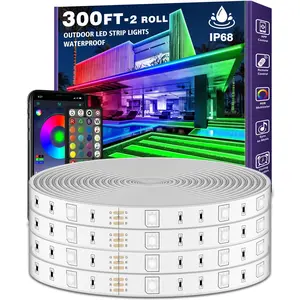 300ft Outdoor LED Strip Lights Waterproof,IP68 Outside Led Light Strips Waterproof with Bluetooth App Remote Control,Music Sync RGB Exterior Led Rope Lights,for Balcony,Deck,Roof,Garden,Pool (300FT)