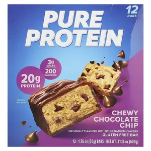 Pure Protein Gluten Free Bar, Chewy Chocolate Chip, 12 Bars, 1.76 oz (50 g) Each