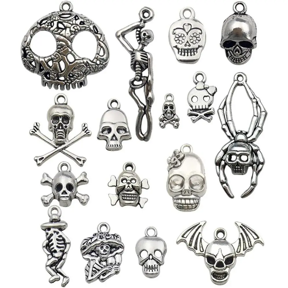 Skull  Charm Skeleton  Halloween DIY  Making Charm Pendant for Punk Necklace Bracelet Accessaries(32pcs; Tone)