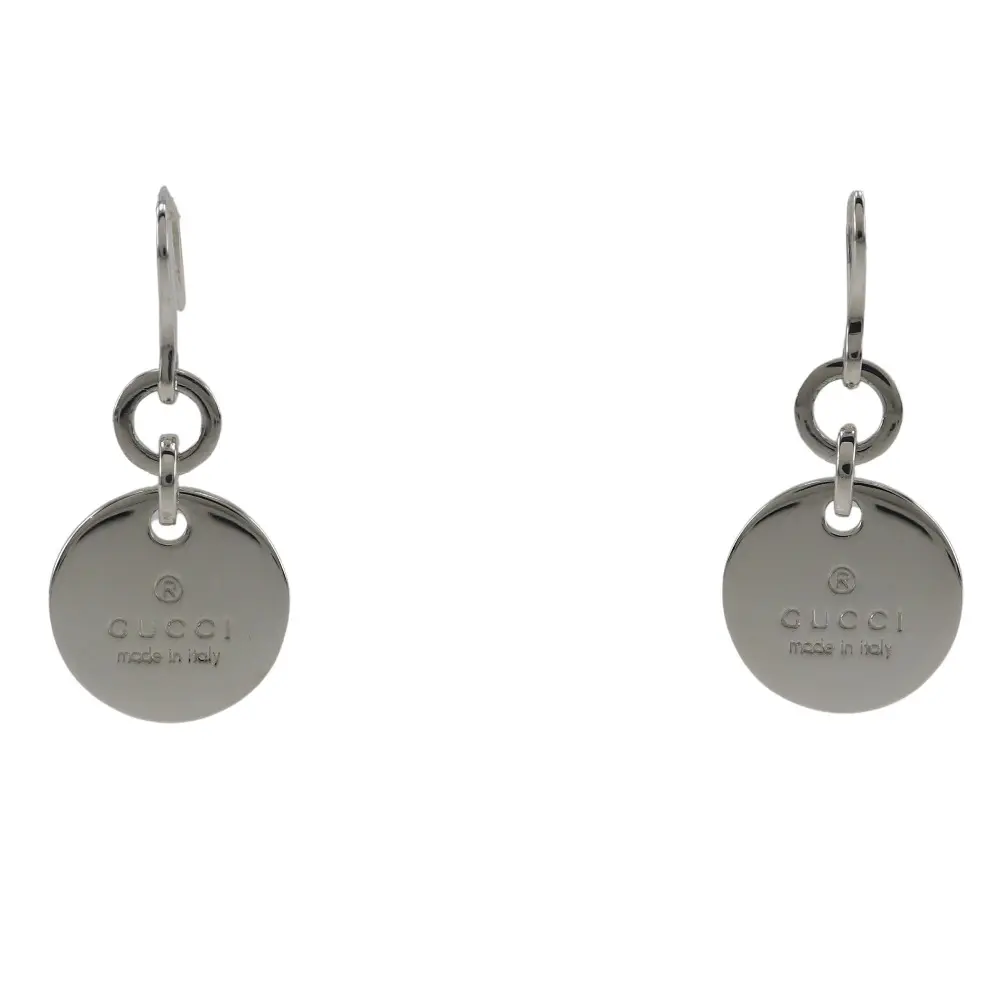 Pre-owned GUCCI Sterling Silver 925 (Ag925) Small Leather Goods Trademark Logo Silver 925 Earrings
