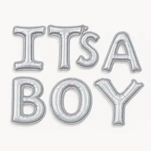 Silver "IT'S A BOY" Holographic Foil Balloon Set