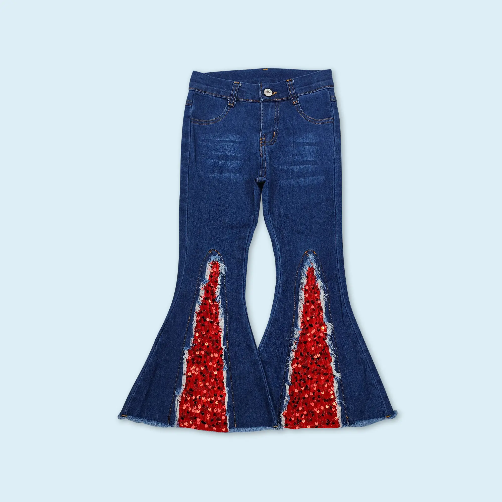 Red sequin flare jeans baby girls Christmas denim pants