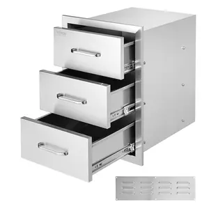 VEVOR Outdoor Kitchen Drawers 16\" W x 21.5\" H x 18\" D,  Flush Mount Triple Access BBQ Drawers with Stainless Steel Handle, BBQ Island Drawers for Outdoor Kitchens or BBQ Island Patio Grill Station
