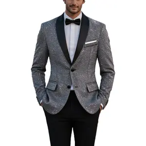 Men’s Sparkly Sequin Blazer | Slim Fit Satin Lapel Glitter Tuxedo Jacket | Showstopper Outfit for Wedding, Club, Concert & Prom bedazzled  suit business jacket luxury  suits Slim-Fit Single Breasted Suit  men