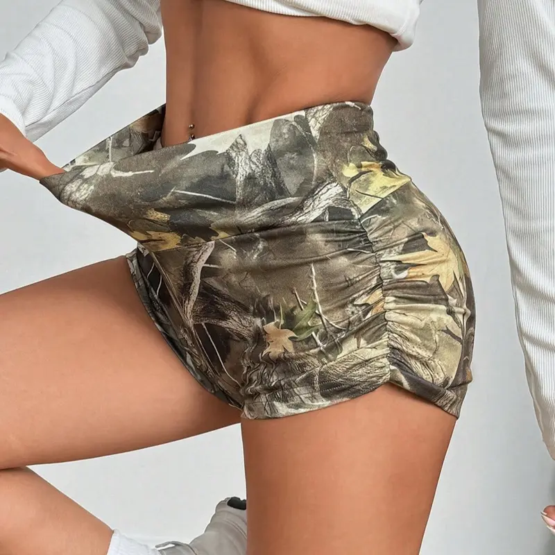 Women's Sporty Chic Biker Shorts with Graphic Print, Compression Stretch Fabric Designed for Biking and Ease of Movement, Knitting, Female