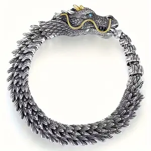1pc Men's Trendy Cool Domineering Retro Faucet Dragon Bracelet, Handmade Three-dimensional Bracelet