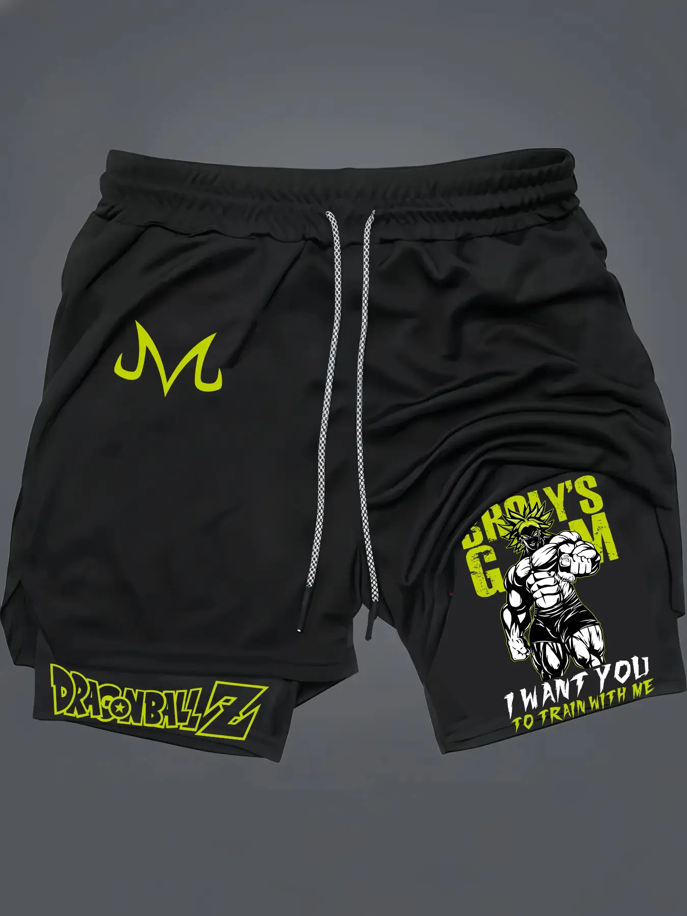 DRAGON BALL Print 2 in 1 Drawstring Waist Shorts,Quick Dry Swim Trunk,Majin Buu Loose Casual Pocket Track Shorts for Summer,Workout Clothes,Activewear,Casual Athletic Sport Short, Streetwear Sports Shorts