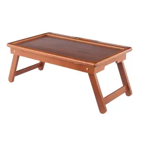 Arlo 33125 Compact Fold Solid Wood Breakfast Tray - Tiltable Top, Teak Finish, Modern Furniture, Indoor Dining Tables & Desks