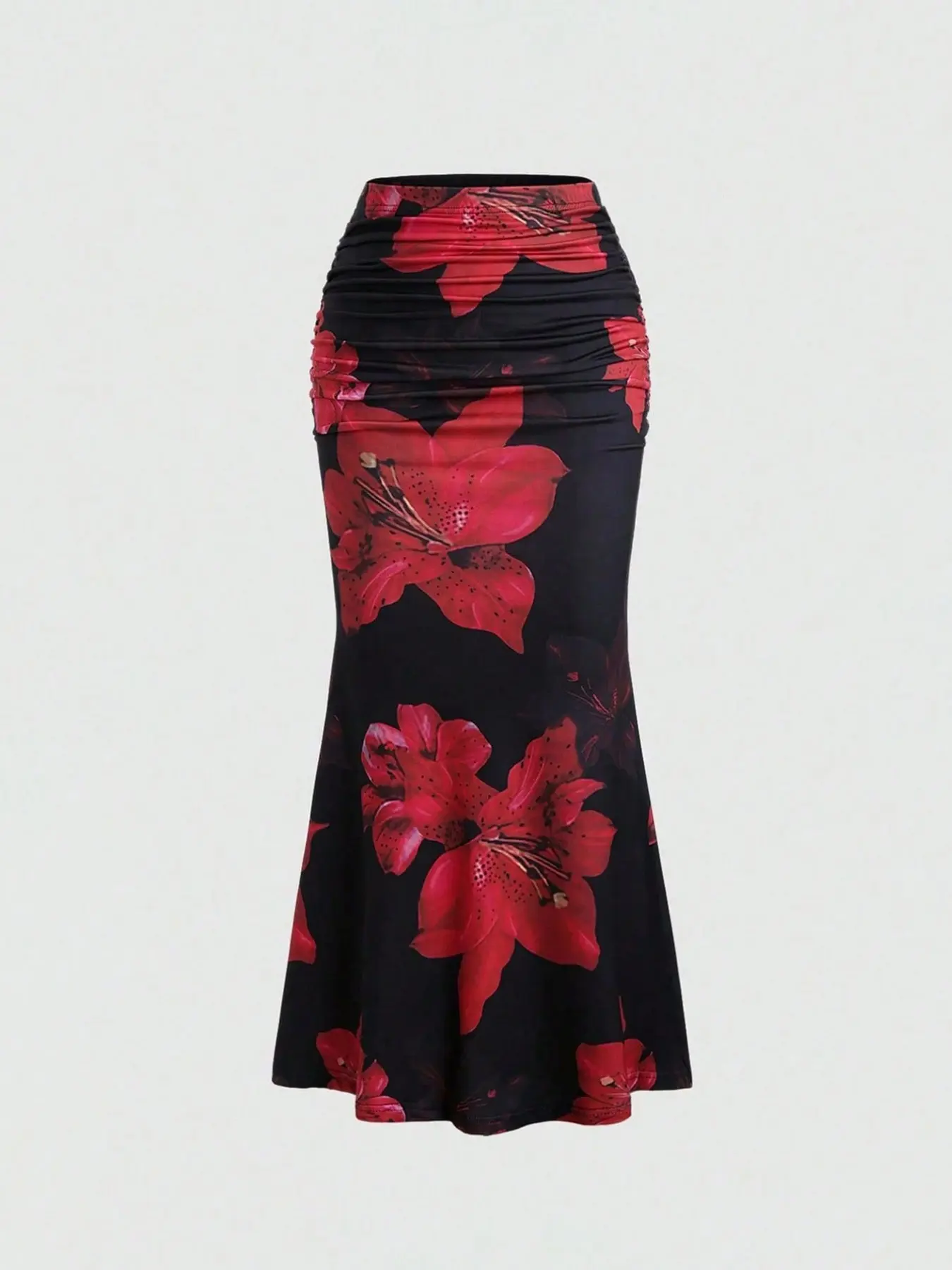 Women's Elegant Romantic Chic Floral Printed Pleated High Waist A-Line Bodycon Fish Tail Long Skirt, Perfect for Festive Parties, Beach Vacations, Spring Summer Fall