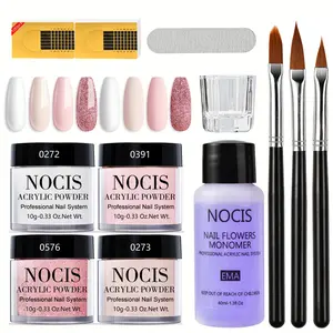 4  Acrylic Powder Set with EMA Monomer, 10g Each Glitter & Clear Acrylic Nail Kit, Professional Nail Extension Tools for Beginners, DIY Salon Manicure at Home