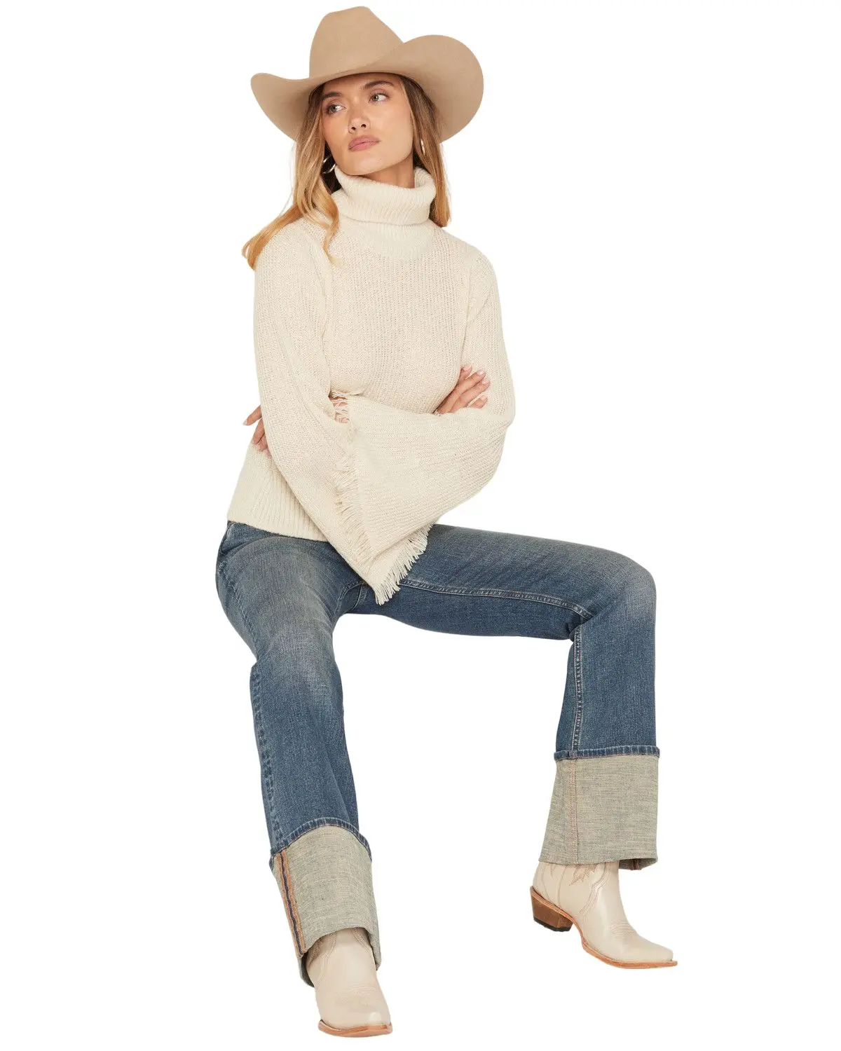 Shyanne Women's Women'S Solid Bell Sleeve Turtleneck Sweater - Swho24sw24-Nat