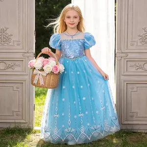 1751  Girls Dress Halloween Cosplay Costume Dresses Girl Princess Elsa Dress For Birthday Party Children Kids Clothing