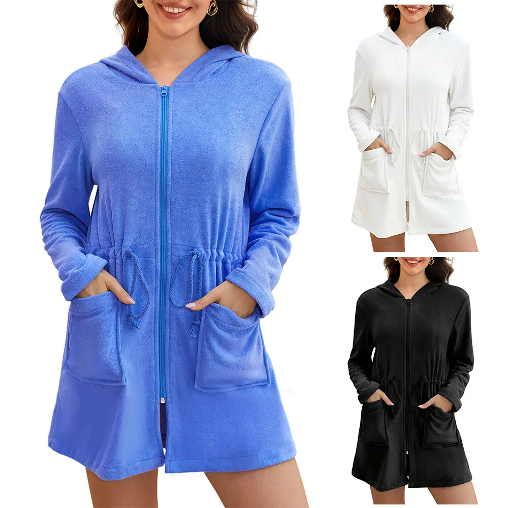Arssm Womens Terry Cloth Cover Up Long Sleeve Swimsuit Coverup Hooded Beach Robes