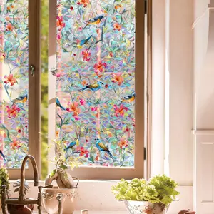 Colorful Window Sticker, 45x100cm Sun Catcher, Static Adhesive, Dual-Sided Visible, Floral Window Decal, Anti-Collision, Privacy Sticker, Privacy Window Film