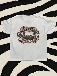 Women's Leopard Mouth Print  Round Neck Tee, Fashion Casual Short Sleeve T-shirt for Daily Wear, Ladies Summer Clothes