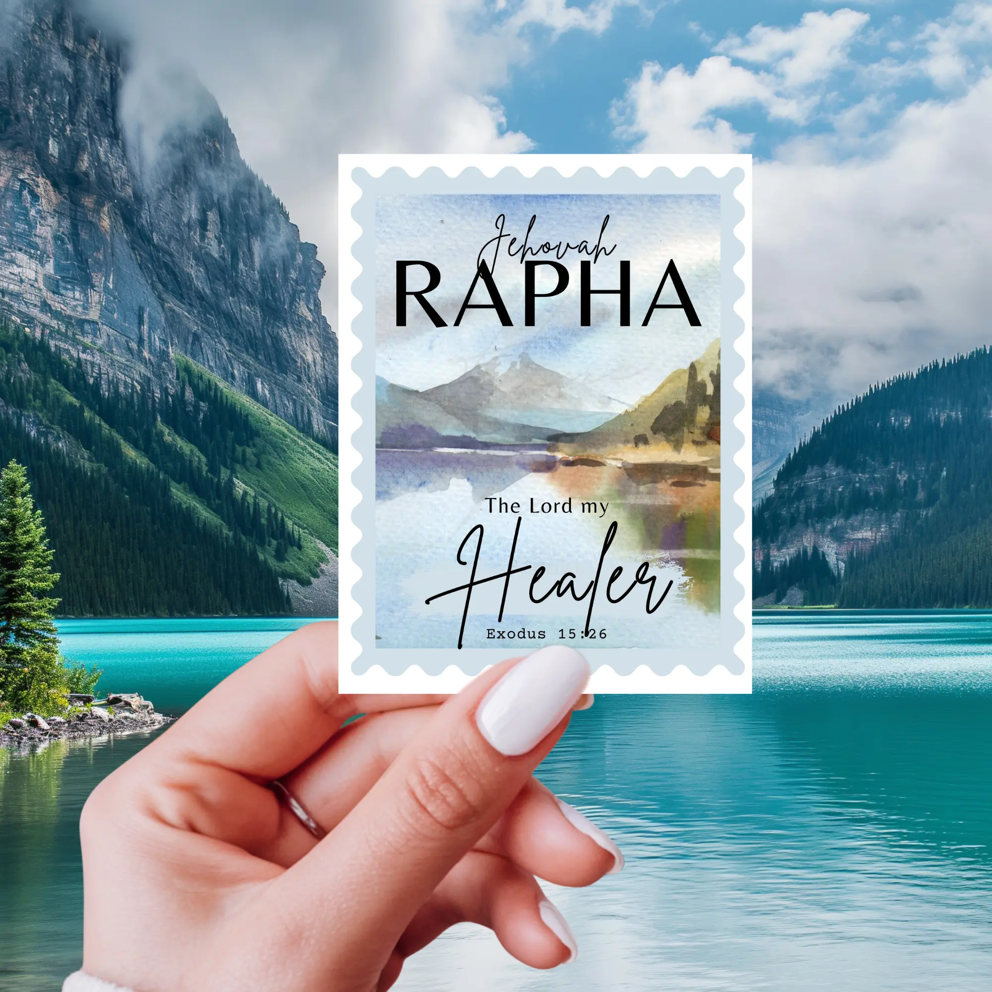 Jehovah Rapha Healer Stamp Art Print, Christian Waterproof sticker for water bottle and laptop, Exodus 15:26 Scripture Art