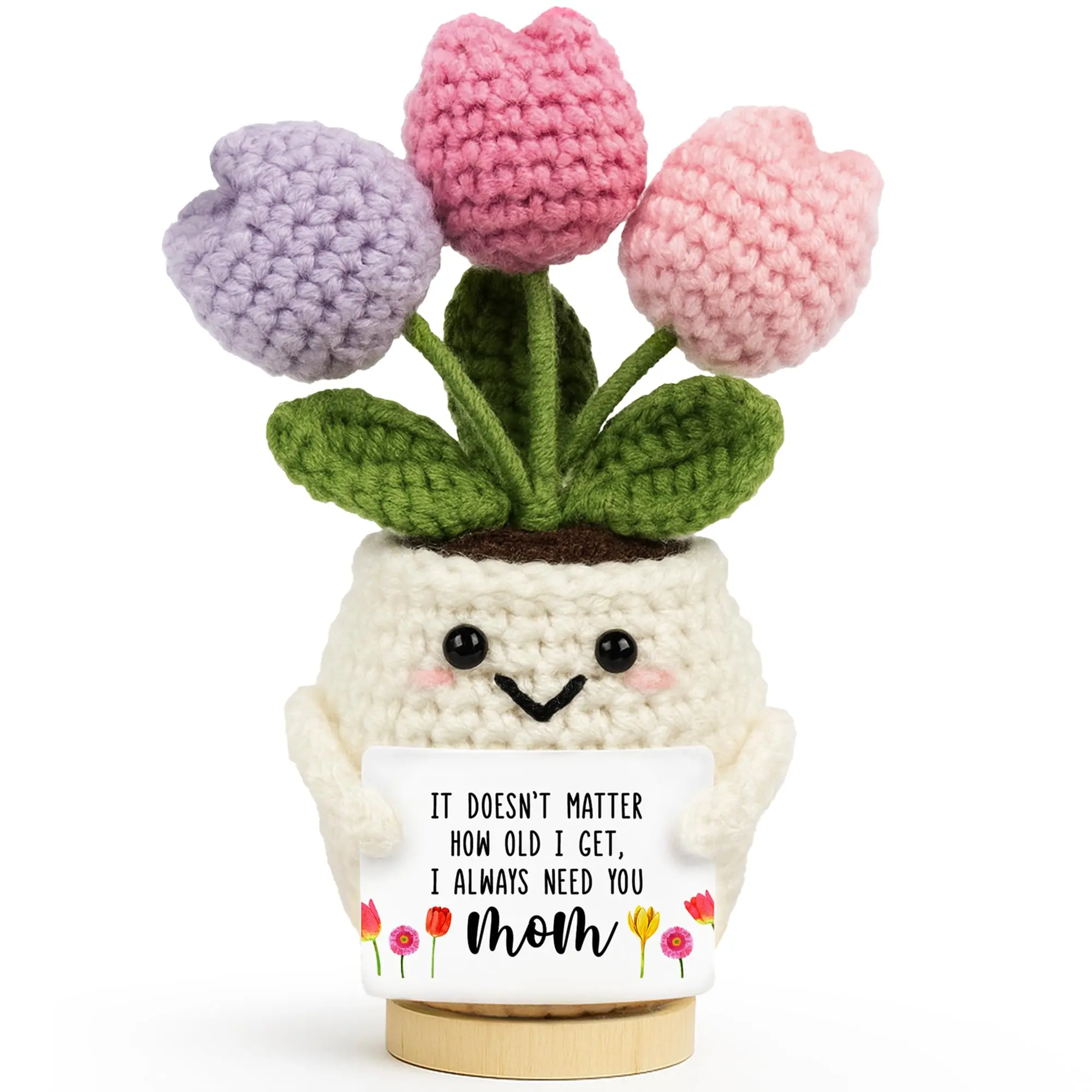 Cute Christmas Mother's Day Birthday Gift, Knitted Positive Energy Tulip Flower Mom Crochet Doll Stuffed Animal, Daughter Son Present, Soft Stuffed Doll, Huggable Stuffed Animal, Cuddly Stuffed Animal, Stuffed Animal Gifts