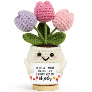 Cute Christmas Mother's Day Birthday Gift, Knitted Positive Energy Tulip Flower Mom Crochet Doll Stuffed Animal, Daughter Son Present, Soft Stuffed Doll, Huggable Stuffed Animal, Cuddly Stuffed Animal