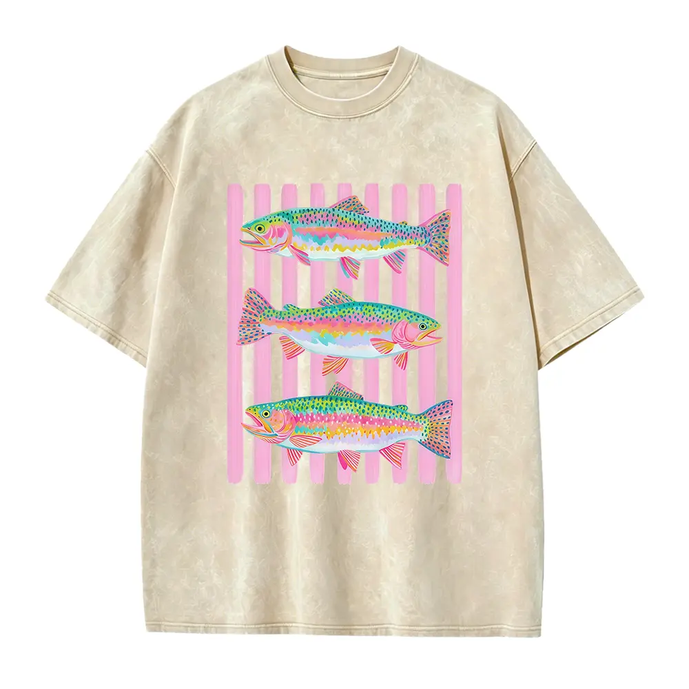 Fish Shirt, Rainbow Trout Fishing Shirt, Preppy Summer Graphic Tee, Bright Color Fish T-Shirt, Outdoor Girls Fishing Shirt