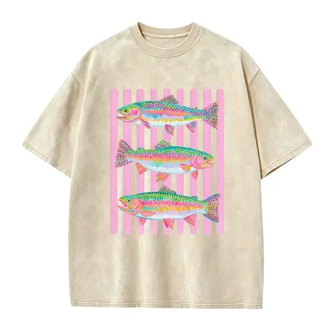 Fish Shirt, Rainbow Trout Fishing Shirt, Preppy Summer Graphic Tee, Bright Color Fish T-Shirt, Outdoor Girls Fishing Shirt