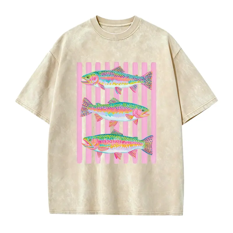 Fish Shirt, Rainbow Trout Fishing Shirt, Preppy Summer Graphic Tee, Bright Color Fish T-Shirt, Outdoor Girls Fishing Shirt