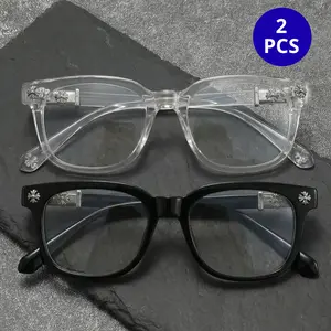 [Flash Deal] Combo 2PCS White & Black Silver Eyeglasses Frames With Classic Design, Unisex Eyewear For Daily Use, Anti Blue Light, Fashion Accessories, Gift For Her