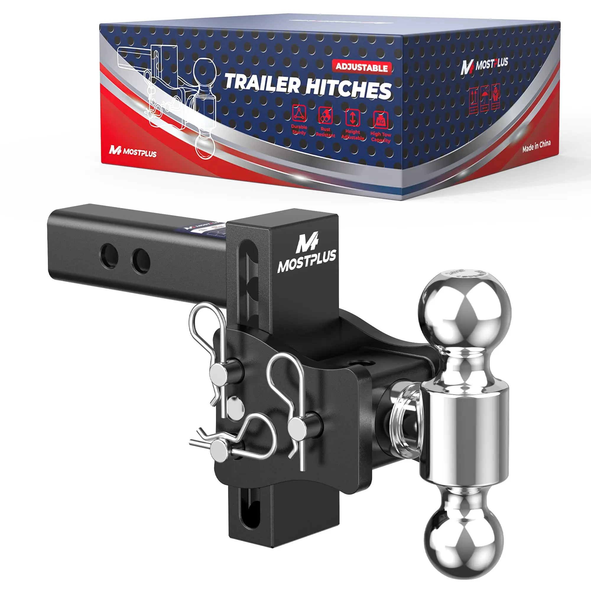 (Deals for you)MOSTPLUS Trailer Hitch Compatible with 2 Inch Receiver, 2 Ball Hitch (2" & 2 5/16"), 6" Adjustable Drop Hitch, 15,000 lbs GTW, Heavy Duty Towing Hitch for Most Truck & SUV