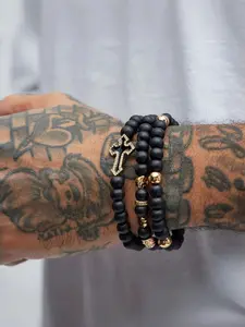 Gothic Punk Vintage Frosted Glass Cross Beaded Bracelet, Handmade Men's Jewelry, Perfect Gift for Birthdays & Holidays