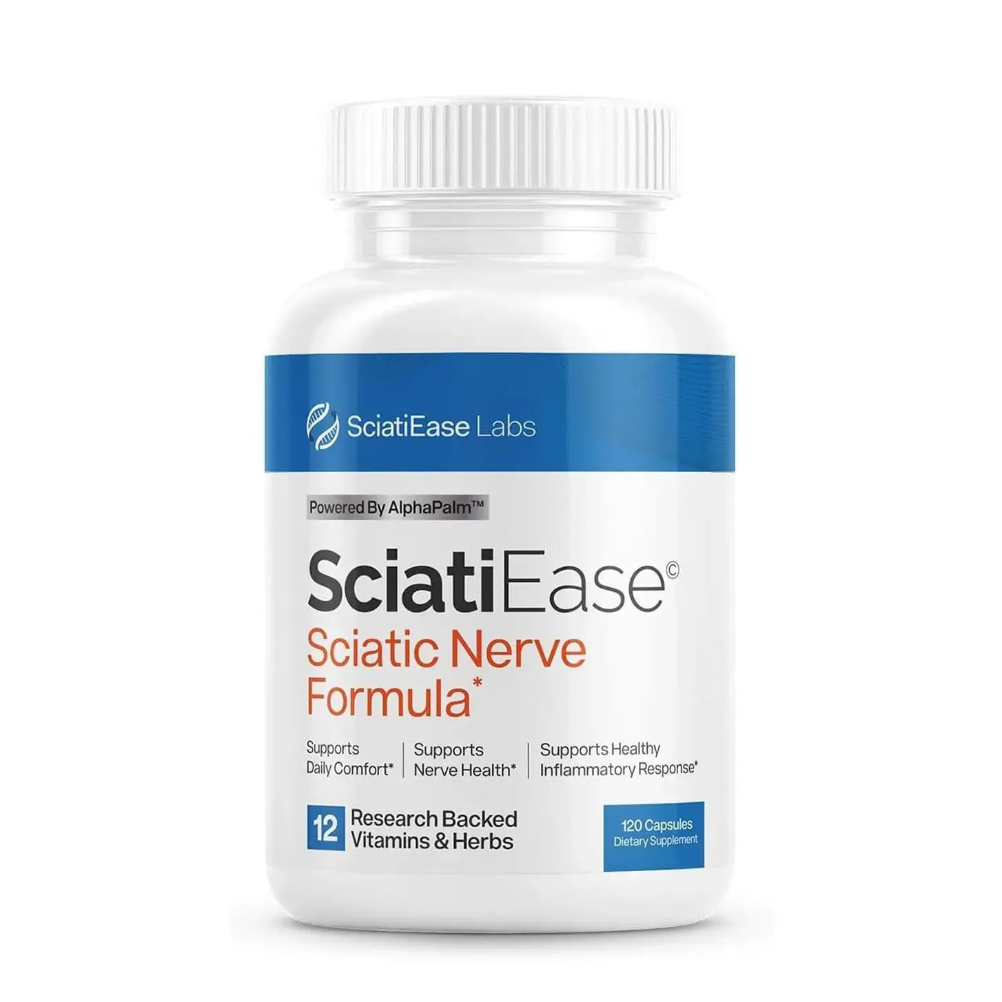 SciatiEase Labs Sciatic Nerve Formula - 120 Capsules with 12 Research-Backed Vitamins & Herbs for Daily Comfort & Nerve Health Support Dietary Supplement