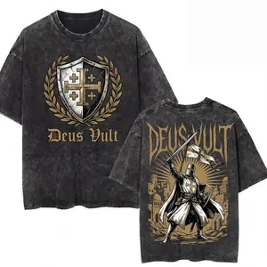 Deus Vult Crusader Knight Shirt, Medieval Christian Tee, Knights Templar Graphic Top, Historical Faith Apparel, Vintage Wash T-Shirt