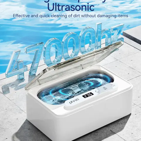 PHNITI Original 18W Ultrasonic Cleaner - Portable 46kHz High-Frequency 1-Button Cleansing Device for Adults, Compact for Dentures, Wear Retainers, Teeth Cleaner Use