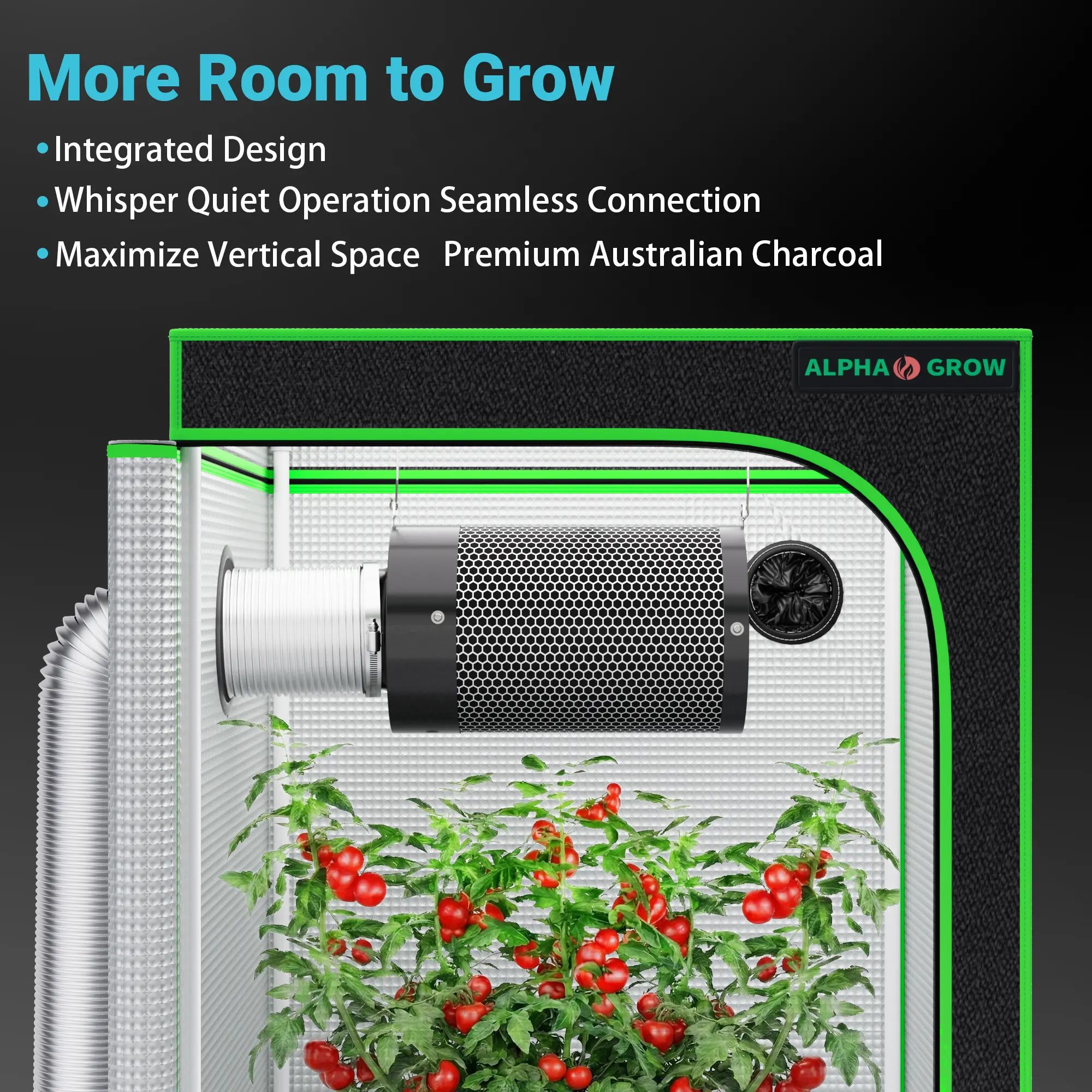 ALPHAGROW 1800D Lightproof Indoor Grow Tent Kit with Full Spectrum LED ...