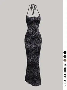Women's Leopard Print Backless Mermaid Dress, Lady Sexy Fashion Casual Sleeveless Fish Tail Dress for Party Club Dating Wear, Women Dress for Summer, Gowns, Elegant Fitted Dresses, Elegant Evening Gown