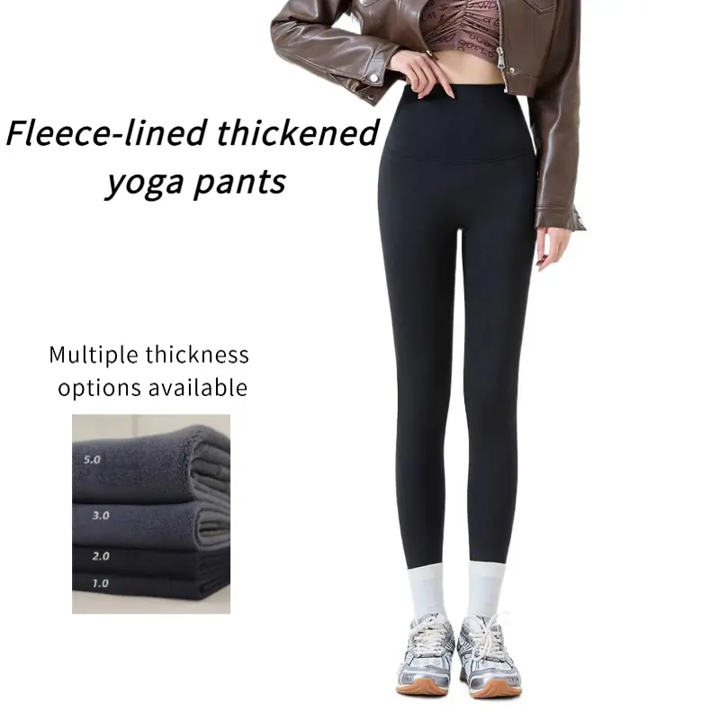 Autumn And Winter Thickened Fleece-Lined Shark Pants Leggings For Women, Suitable For Outdoor Wear, Warm 9/10 Length Slim-Fit High-Waist Yoga Pants