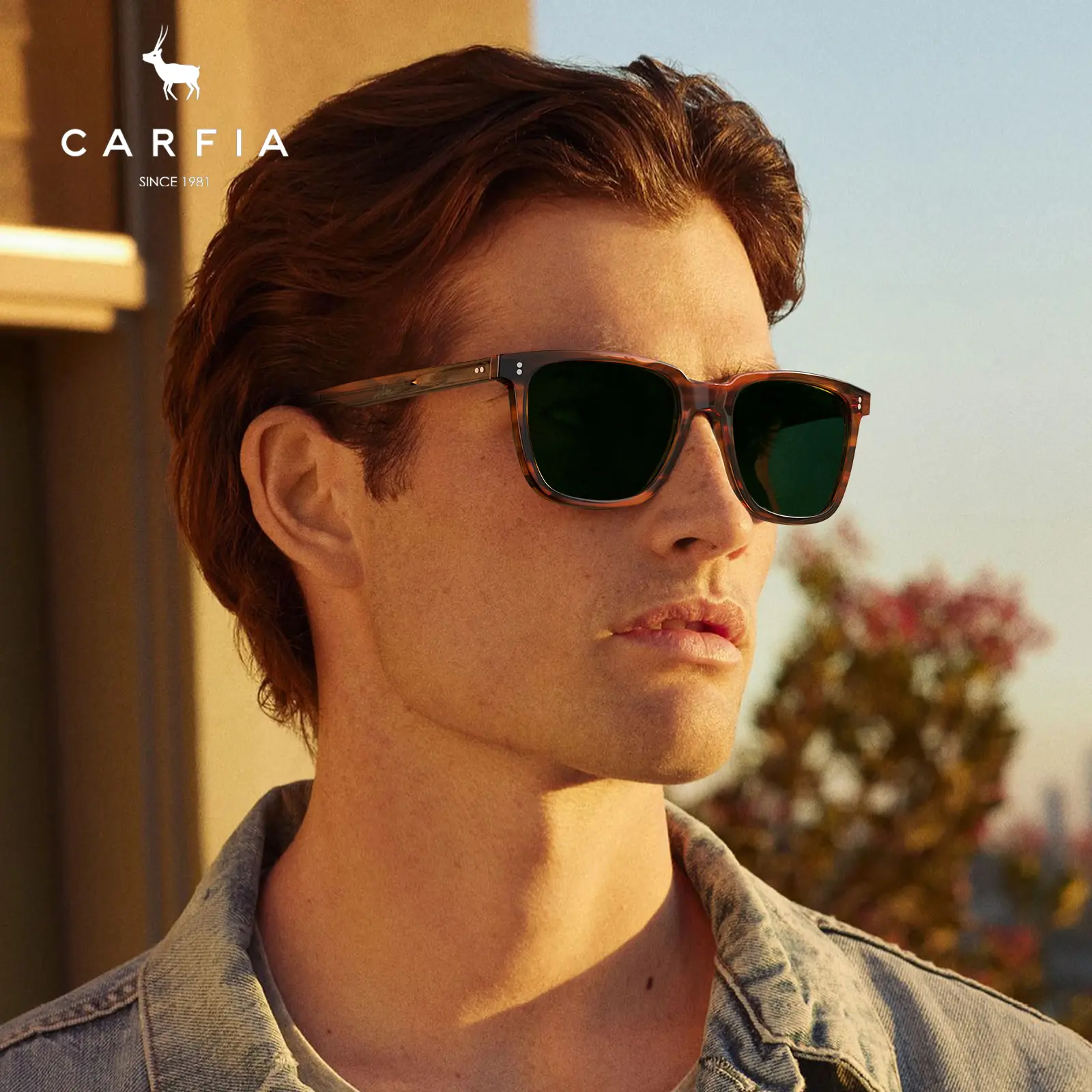 CARFIA Acetate Polarized  Men's Sunglasses UV Protection Retro Square Fashion Cool Glasses for Driving Golf Fishing shade