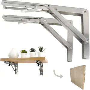 Folding Shelf Brackets 14 inch Heavy Duty,Max Load: 550 lb-Stainless Steel Collapsible Shelf Bracket,Wall Mounted Folding Table Bracket Save Space,Pack of 2