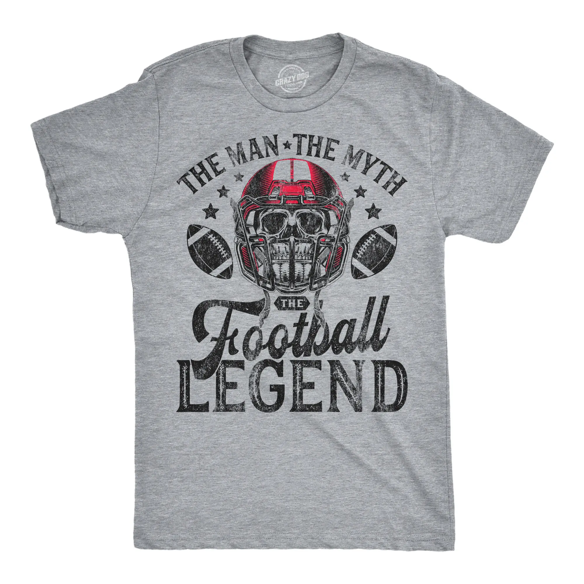 Mens Funny T Shirts The Man The Myth The Football Legend Sarcastic Graphic Novelty Tee For Men Mens Funny T Shirts Cool Vintage Fashion T-Shirt Gift Classic Menswear Funny Football Short Sleeve Novelty Tees for Light Grey