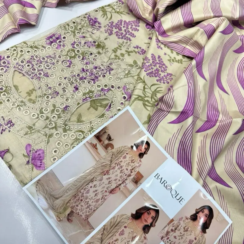 Unstitched Panjabi Suits, salwar kameez, lenin embroidered cut work suits
