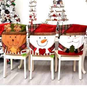 Christmas Themed Chair Cover, 1 Count Cute Snowman/Elk Design Chair Slipcover, Festive Decoration for Home Living Room Bedroom Dining Room