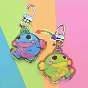 Frog Double Sided Glitter Epoxy Keychain with U-Shaped Clasp